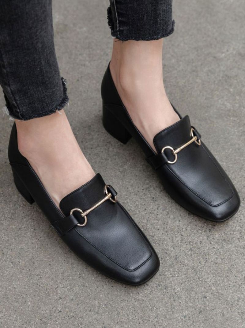 Damesloafers Met Blokhak Gesp - Zwart