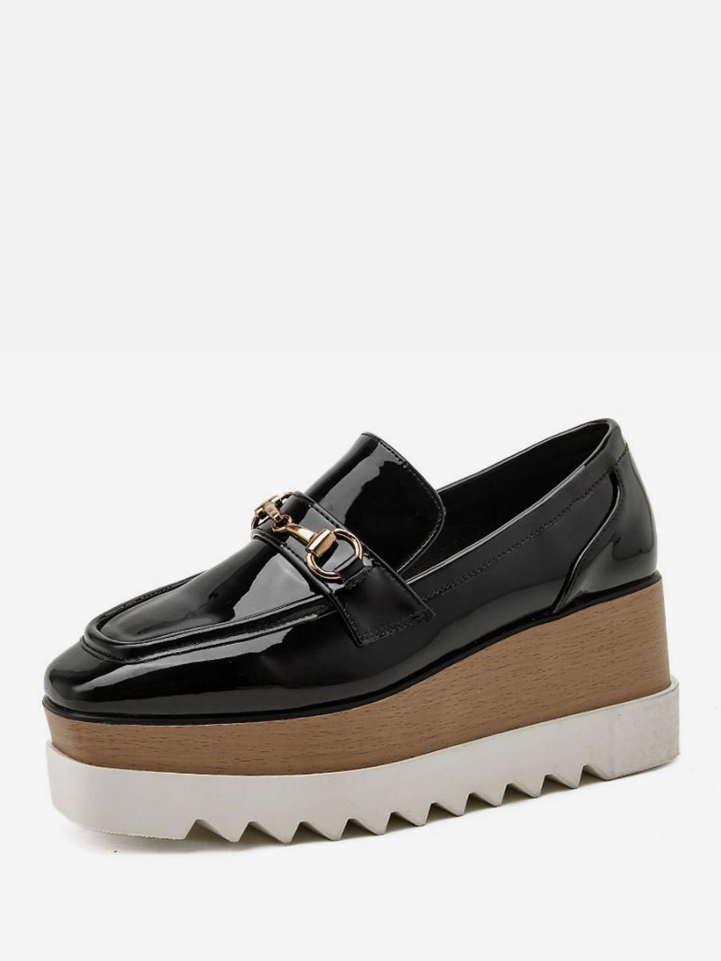 Flatform-loafers Dames Lakleer - Zwart