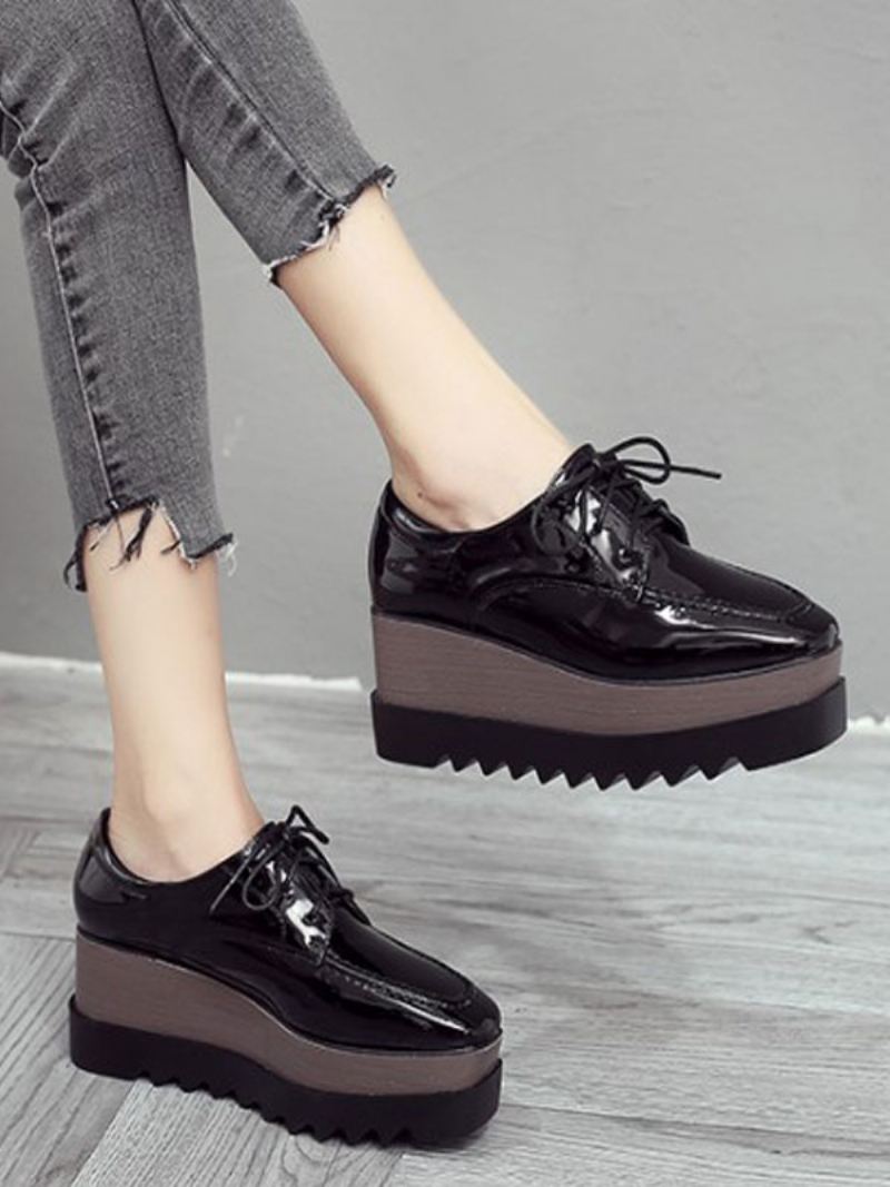 Flatform Oxford-damesschoenen Met Veters Lakleer - Zwart