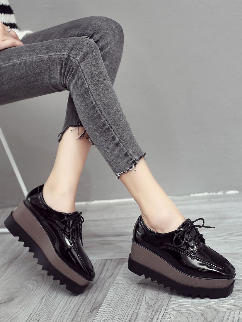 Flatform-oxfords Dames Met Veters - Zwart