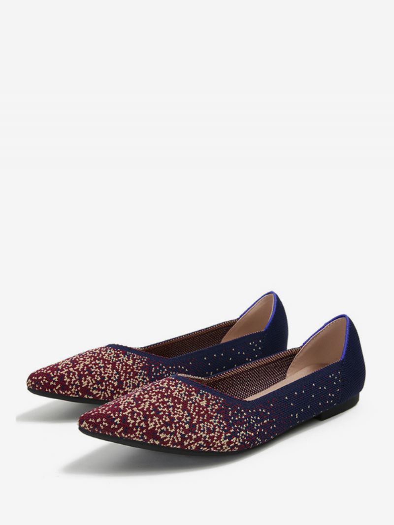 Gebreide Ballerina's Dames Slip-on Flats Met Puntige Neus - Rood