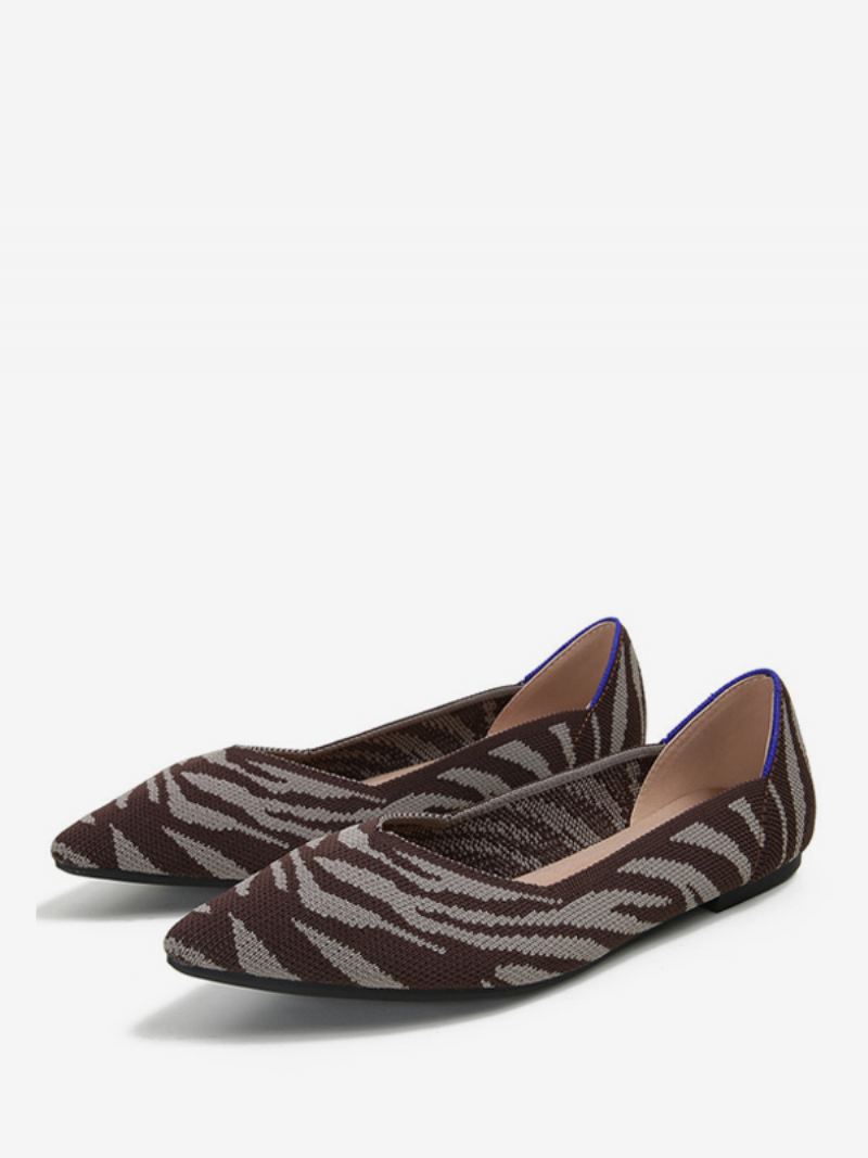 Gebreide Ballerina's Dames Slip-on Flats Met Puntige Neus - Diepbruin