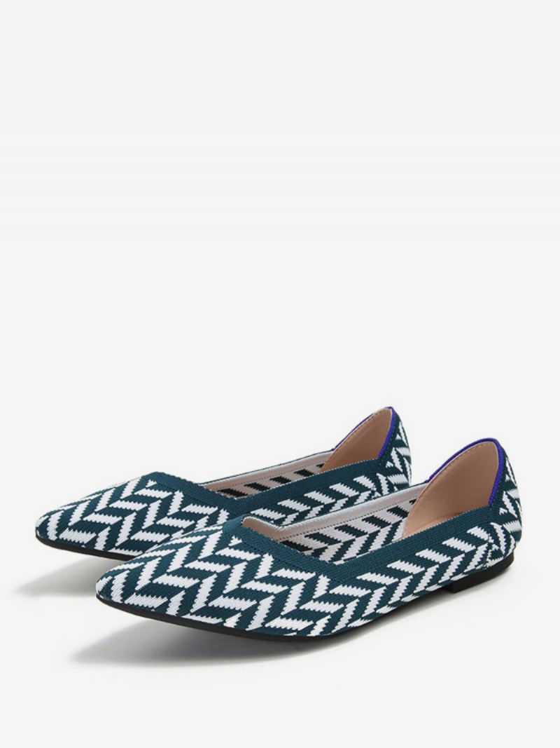 Gebreide Ballerina's Dames Slip-on Flats Met Puntige Neus - Blauw