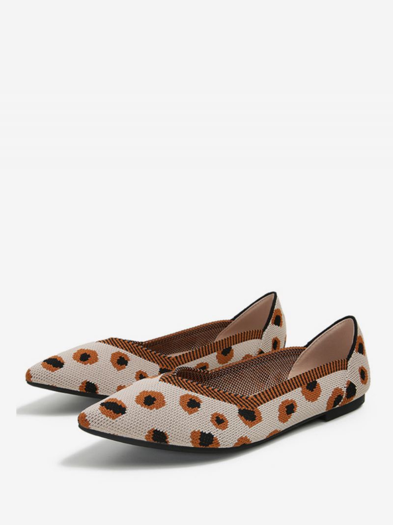 Gebreide Ballerina's Dames Slip-on Flats Met Puntige Neus - Oranje