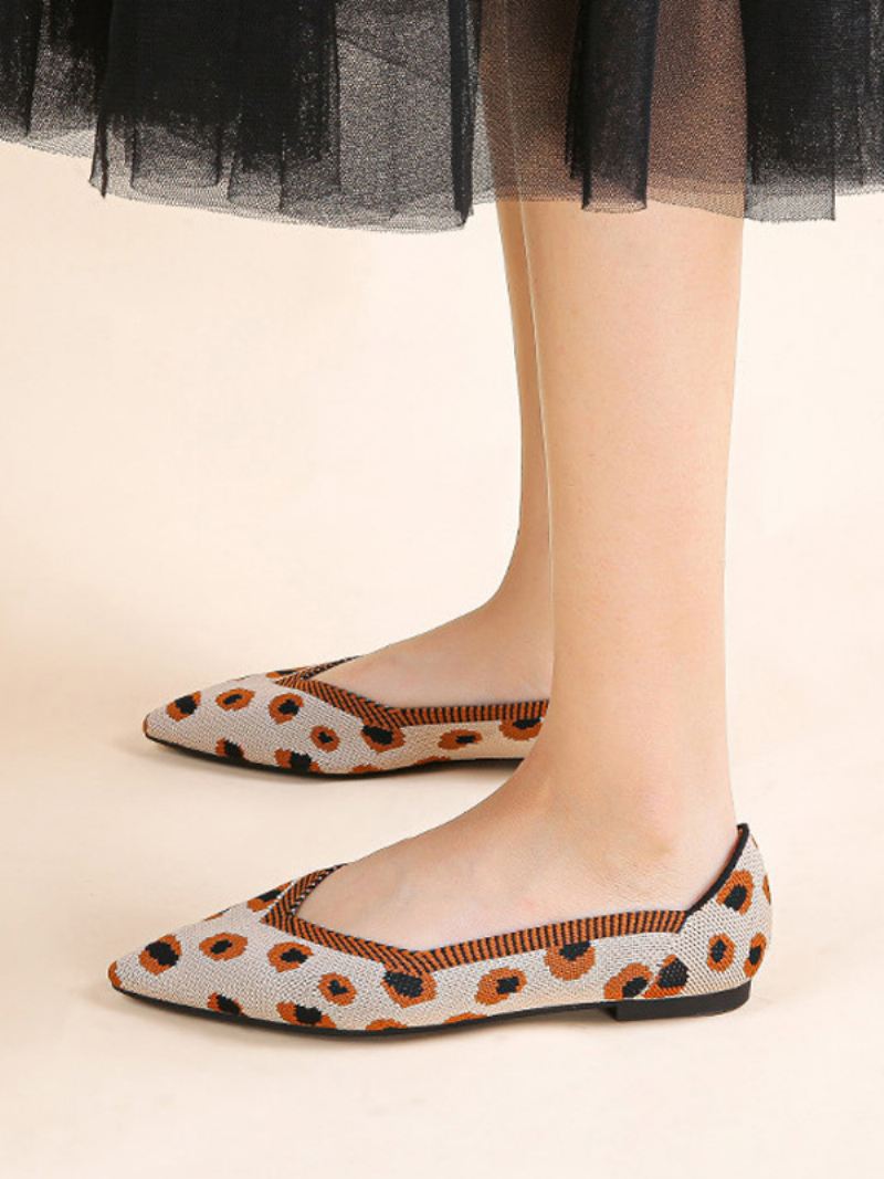 Gebreide Ballerina's Dames Slip-on Flats Met Puntige Neus - Oranje