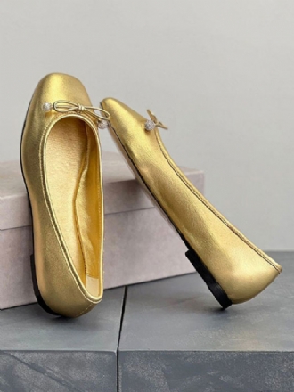 Gouden Balletschoenen Dames Metallic Strik Ronde Neus Instapschoenen