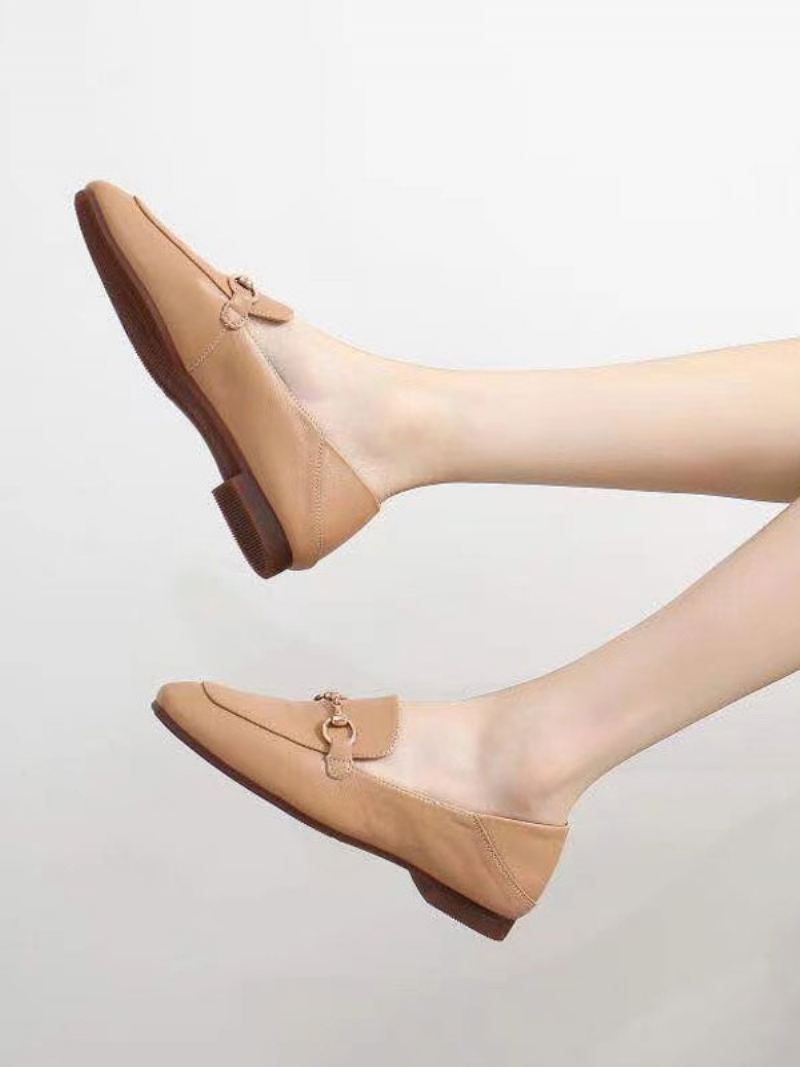 Loafers Pu-leer Met Dikke Hak Dames - Kaki