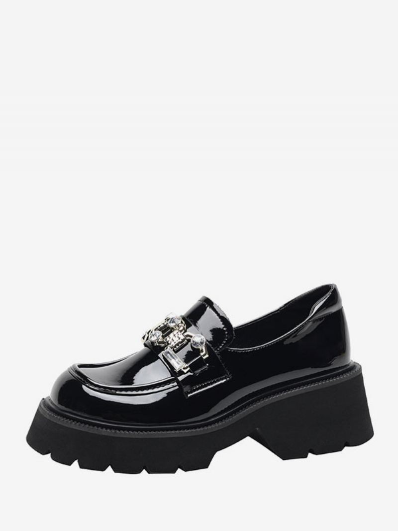 Loafers Pu-leer Met Dikke Hak Dames