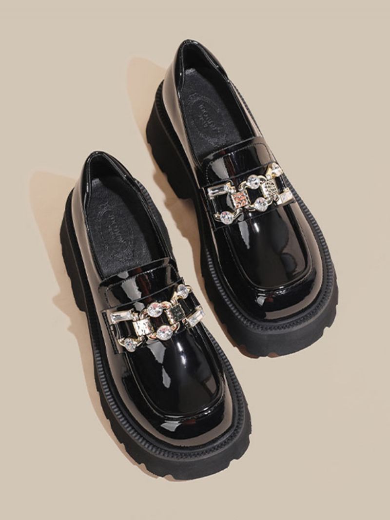 Loafers Pu-leer Met Dikke Hak Dames - Zwart