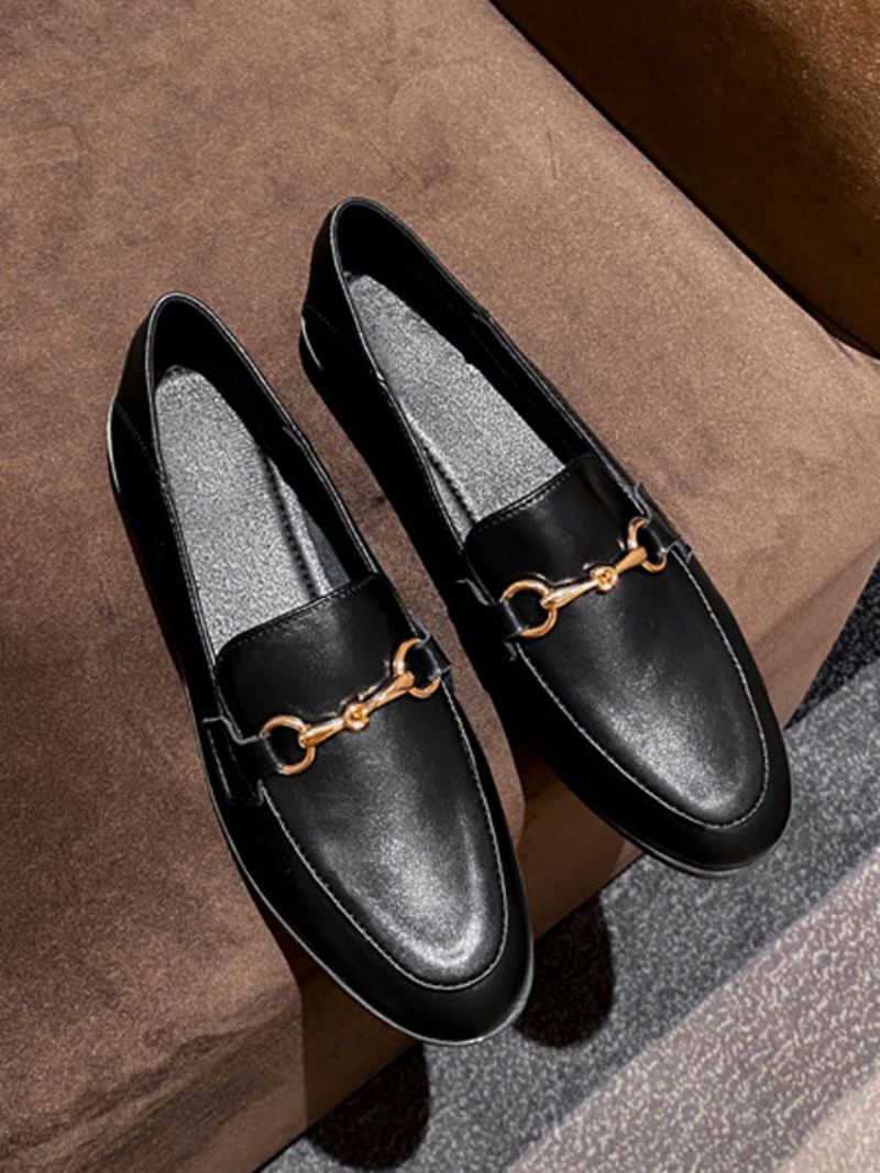 Loafers Pu-leer Met Dikke Hak Dames - Zwart