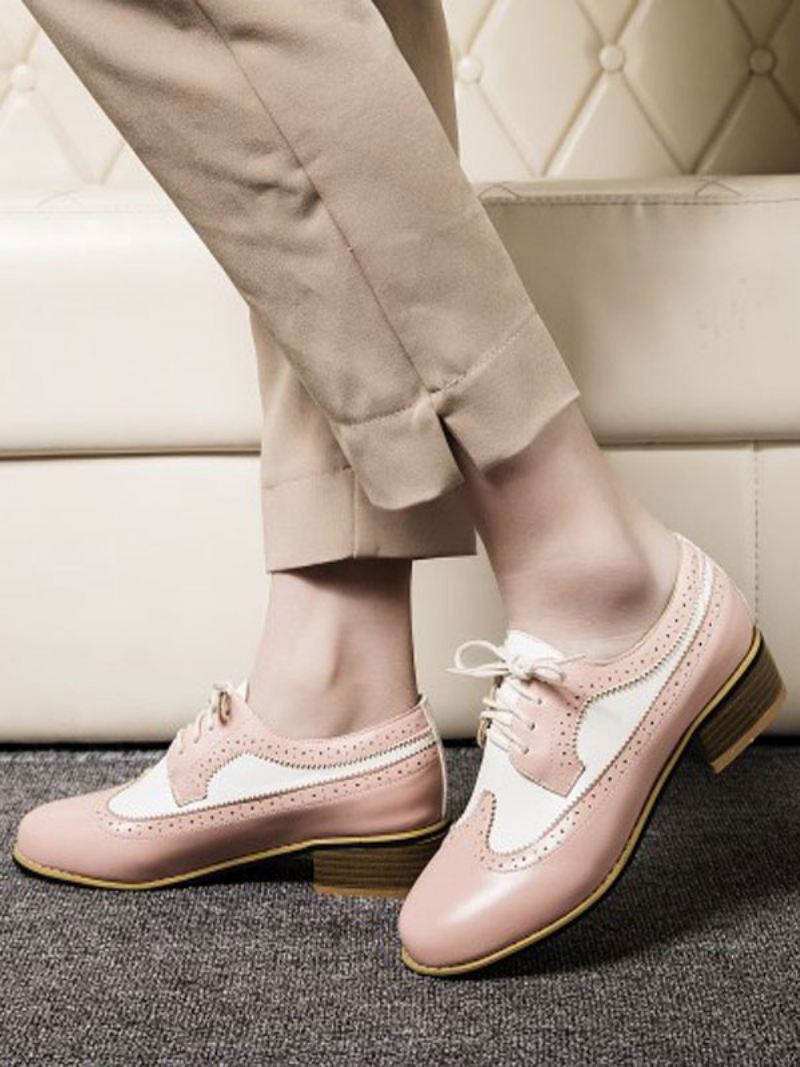 Oxford-schoenen Met Veters Vleugeltips Dames - Roze