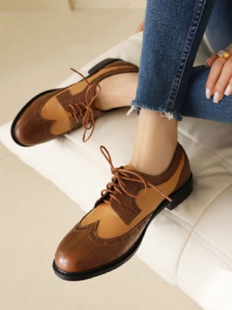 Oxfords Dames Met Ronde Neus Puppyhak Pu-leer