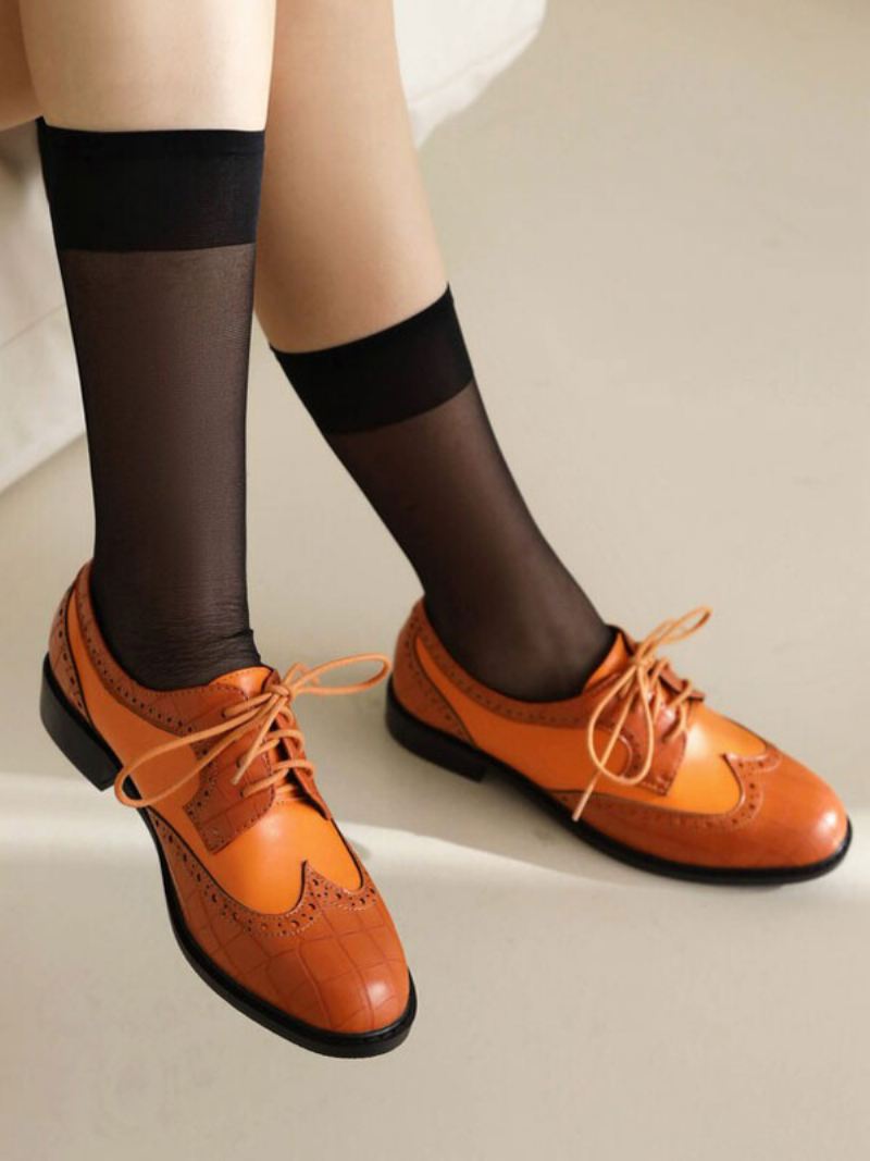 Oxfords Dames Met Ronde Neus Puppyhak Pu-leer - Oranje