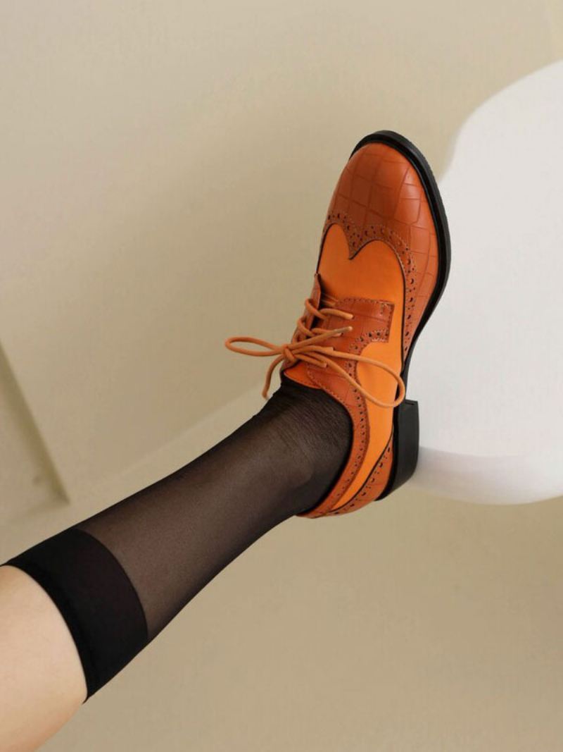 Oxfords Dames Met Ronde Neus Puppyhak Pu-leer - Oranje