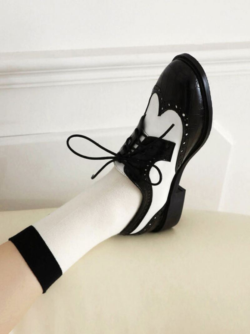 Oxfords Dames Met Ronde Neus Puppyhak Pu-leer - Zwart