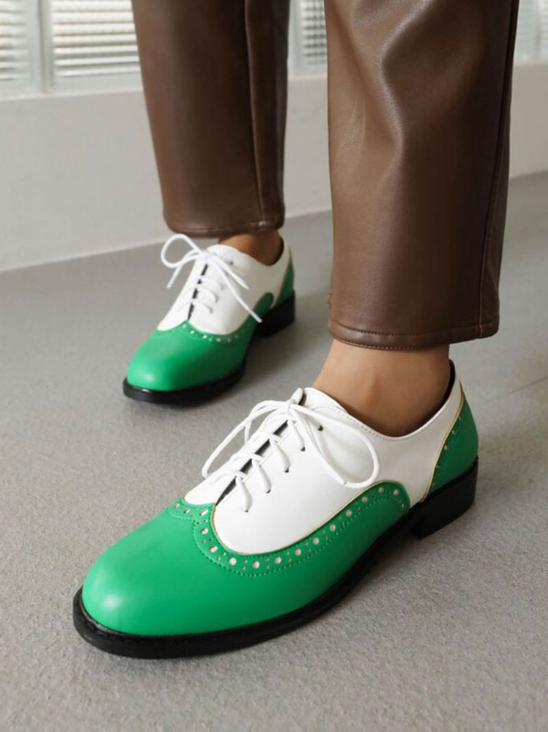 Oxfords Dames Met Ronde Neus Puppyhak Pu-leer - Groen