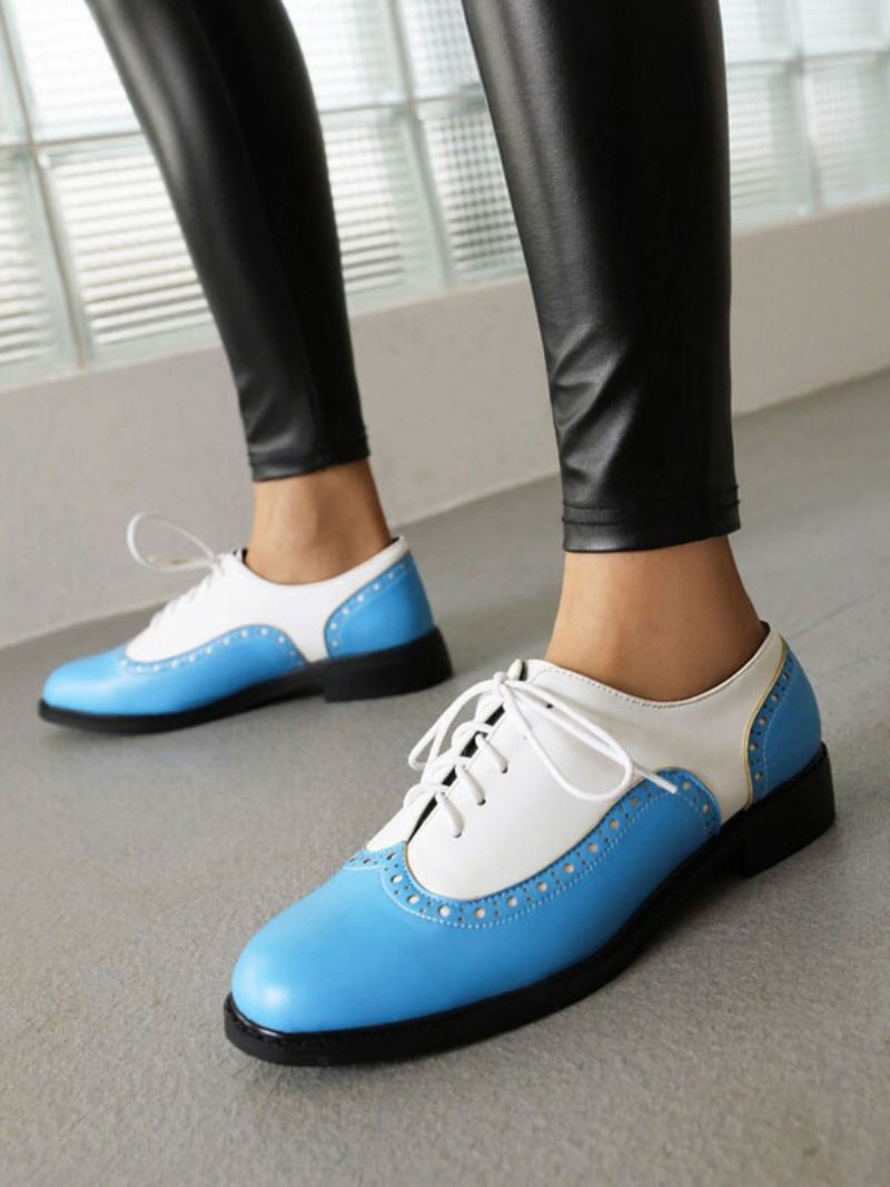 Oxfords Dames Met Ronde Neus Puppyhak Pu-leer - Blauw