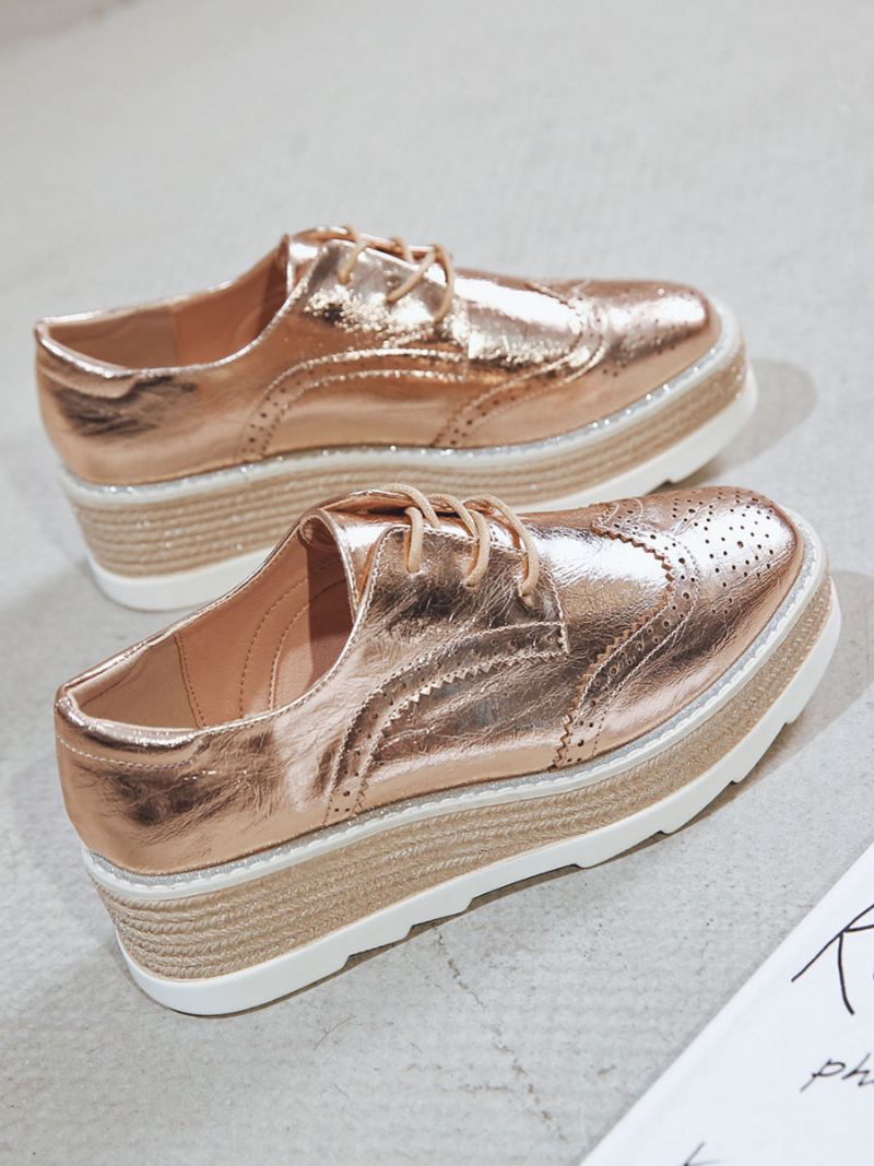 Oxfords Met Ronde Neus Platform Dames Pu-leer - Goud