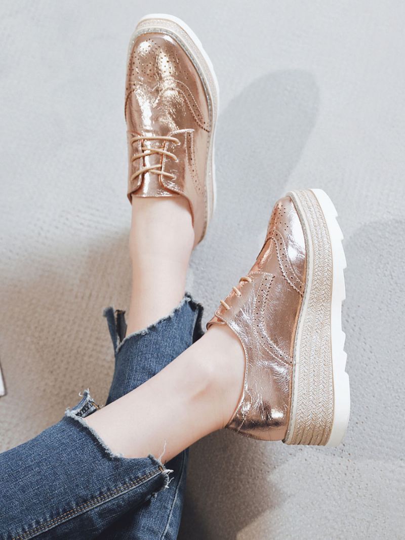 Oxfords Met Ronde Neus Platform Dames Pu-leer - Goud