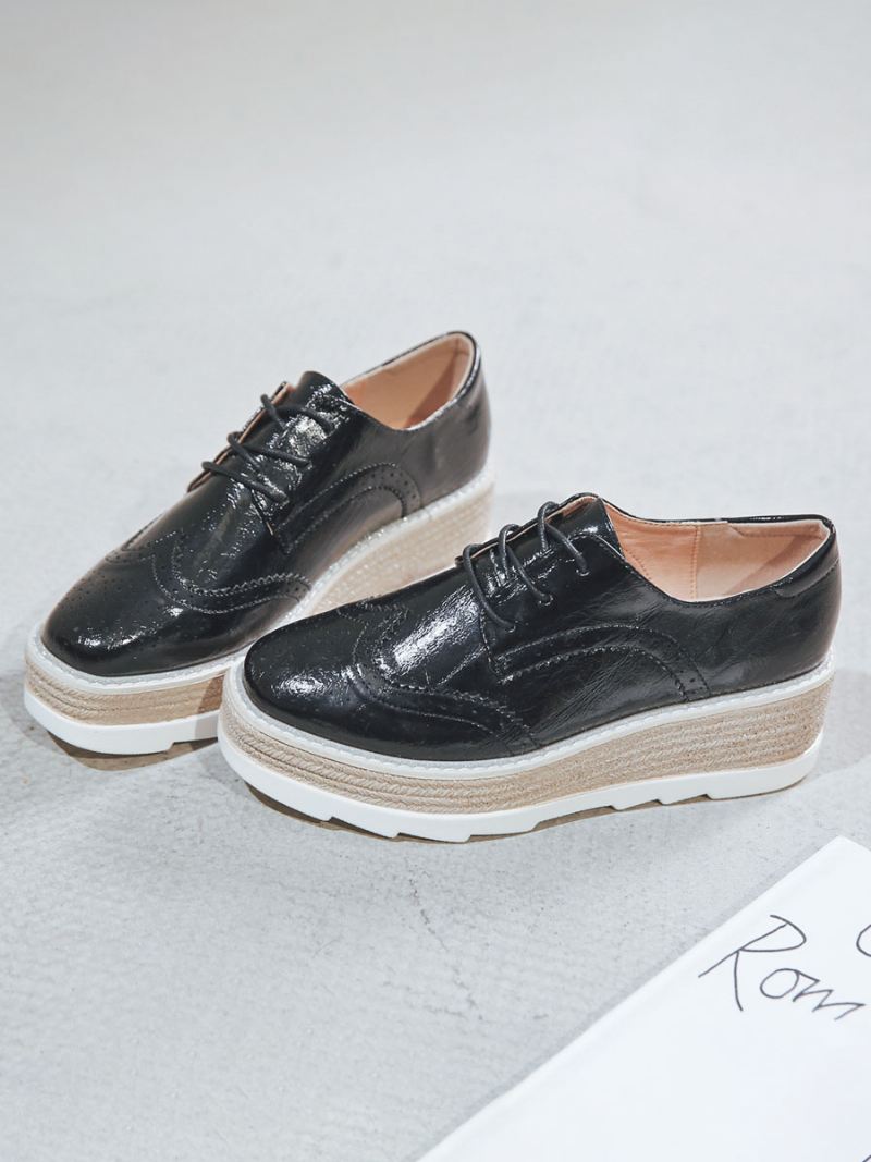 Oxfords Met Ronde Neus Platform Dames Pu-leer - Zwart