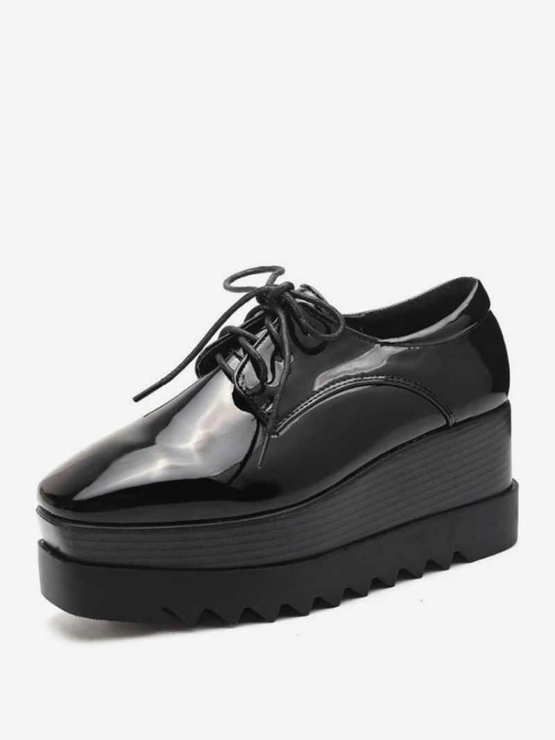 Oxfords Met Veters Plateauzool Dames Zwart