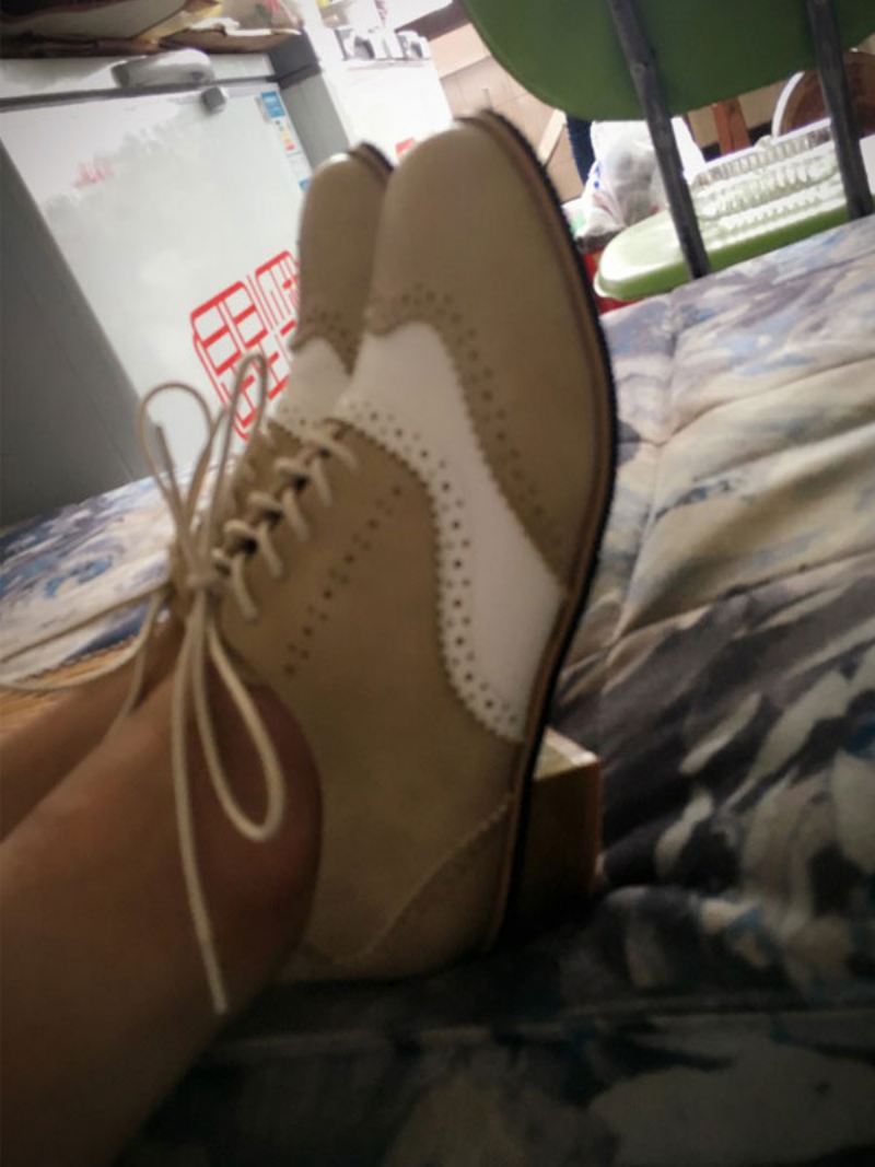 Oxfords Met Vleugeltips Dames - Beige