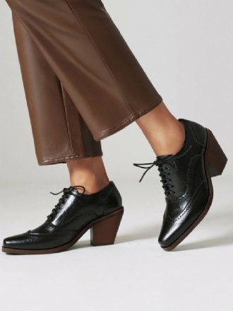 Oxfords Pu-leer Met Vierkante Neus Dikke Hak Dames