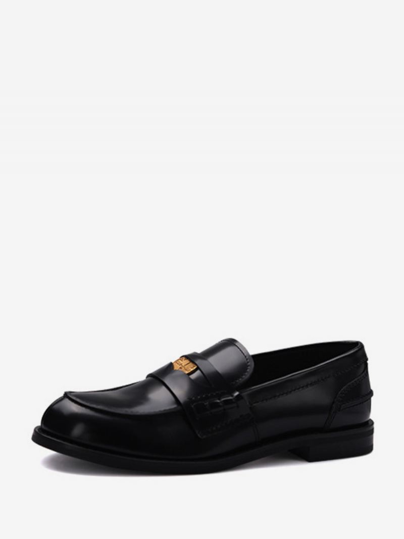 Penny Loafers Dames Met Ronde Neus Platte Instapschoenen - Zwart