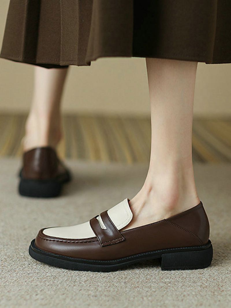 Penny Loafers Platte Damesschoenen Met Ronde Neus - Diepbruin