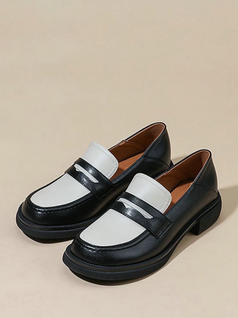 Penny Loafers Platte Damesschoenen Met Ronde Neus - Zwart