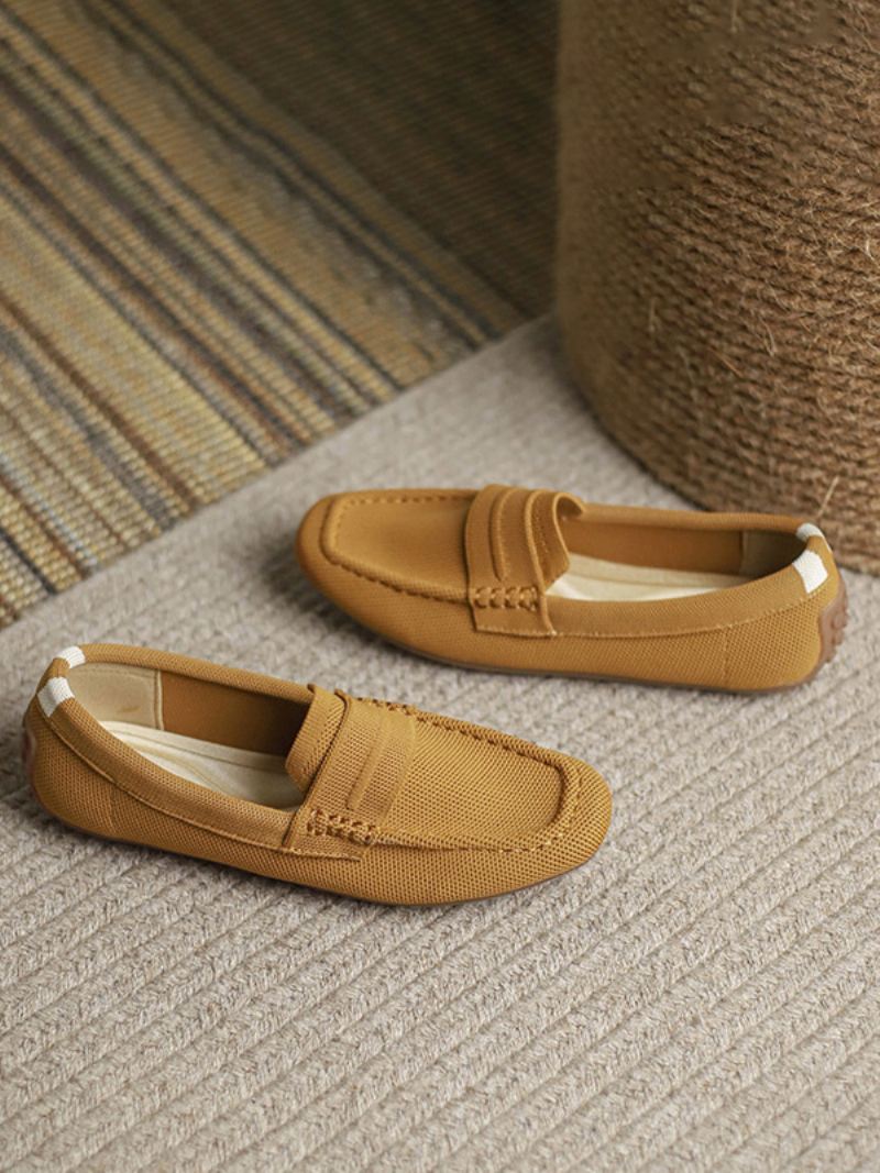 Platte Damesloafers Met Ronde Neus Casual Schoenen - Koffiebruin