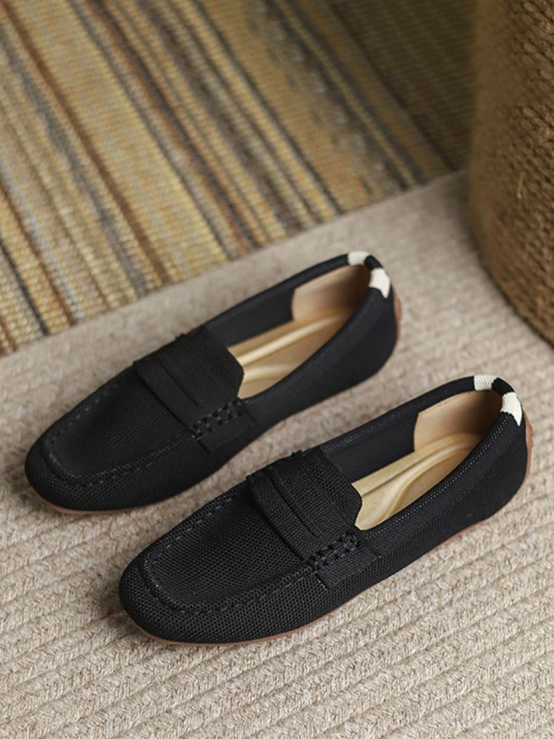 Platte Damesloafers Met Ronde Neus Casual Schoenen - Zwart