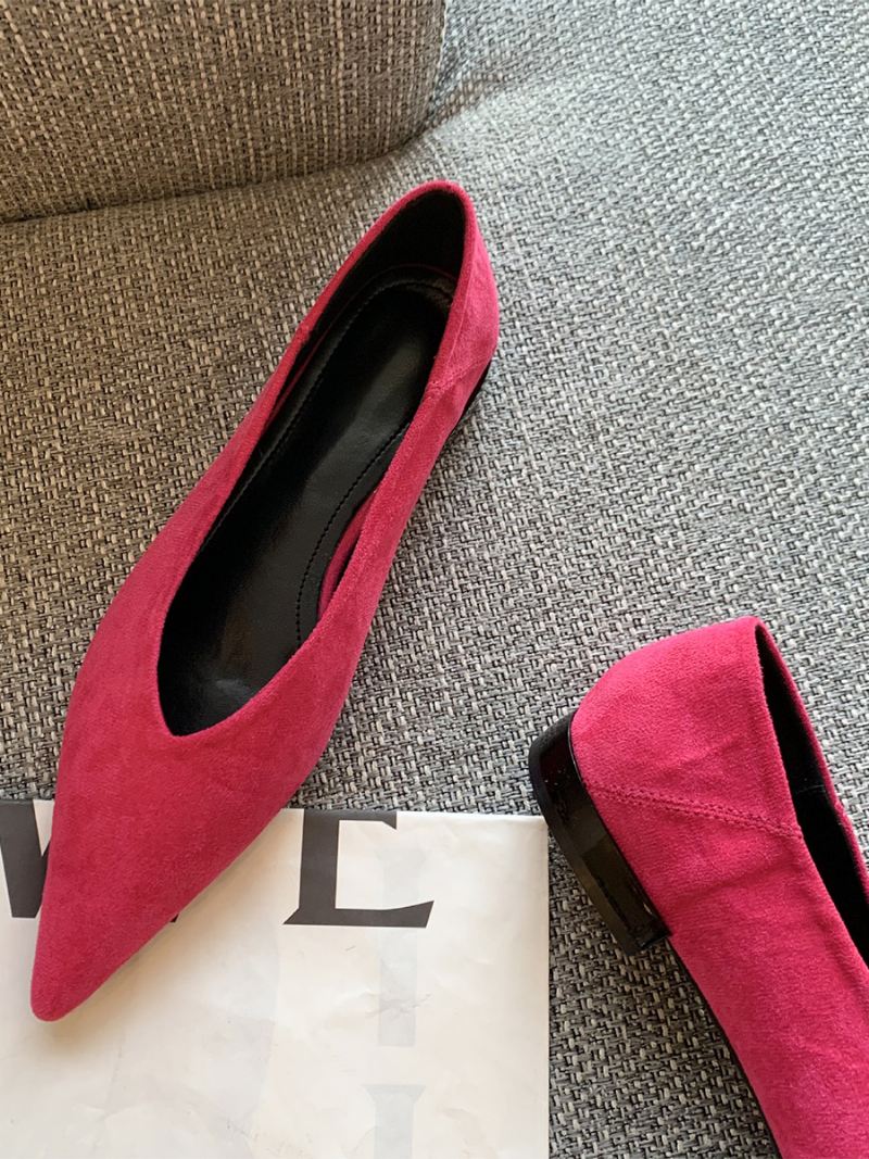 Platte Damesschoenen Met Puntige Neus Suède Instapper Balletschoenen Dames - Roze