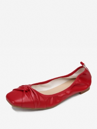 Rode Ballet Flats Dames Strikken Vierkante Teen Geknoopte Slip-on Schoenen