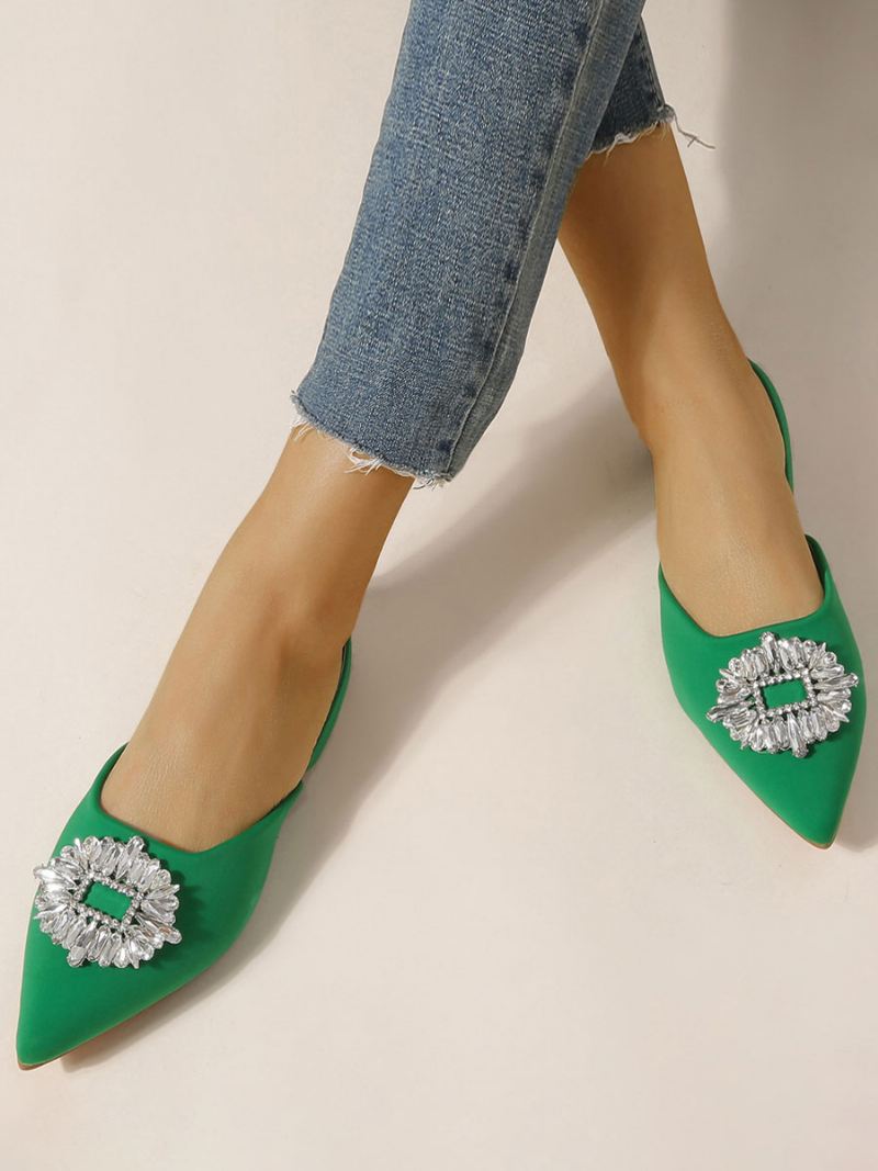 Slingback Flats Met Strass Steentjes Puntige Neus Dames - Groen