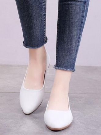 Witte Platte Schoenen Dames Pu-leren Ballerina's Met Puntige Neus