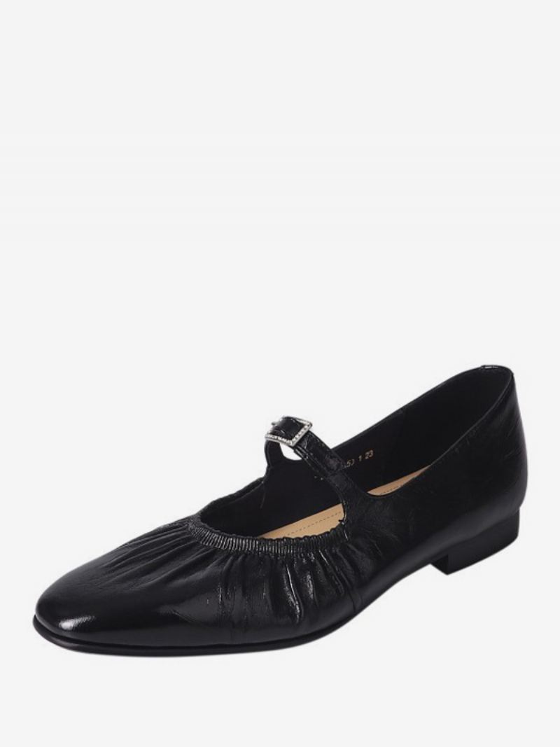 Zilveren Ballerina Flats Dames Gesp Detail Ronde Neus Ballet Platte Schoenen - Zwart