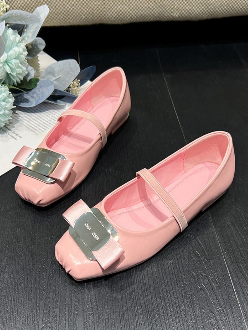 Zwarte Balletschoenen Met Vierkante Neus Strik Dames - Roze