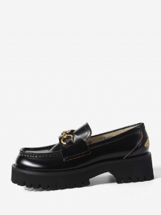 Zwarte Loafers Met Dikke Hak Pu-leer Metalen Details