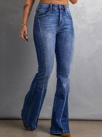 Blue Jeans Uitlopende Dagbroek Met Hoge Taille Ritssluiting Dames