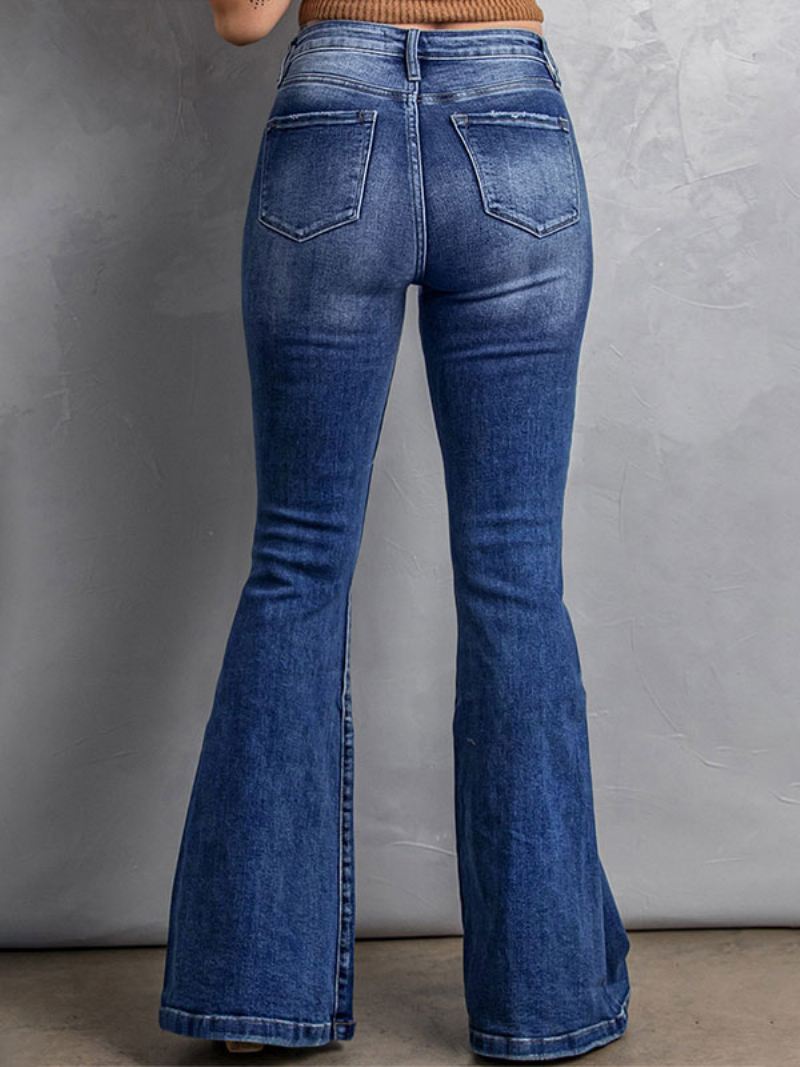 Blue Jeans Uitlopende Dagbroek Met Hoge Taille Ritssluiting Dames - Blauw