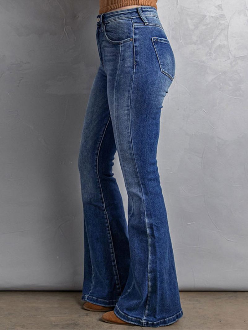 Blue Jeans Uitlopende Dagbroek Met Hoge Taille Ritssluiting Dames - Blauw