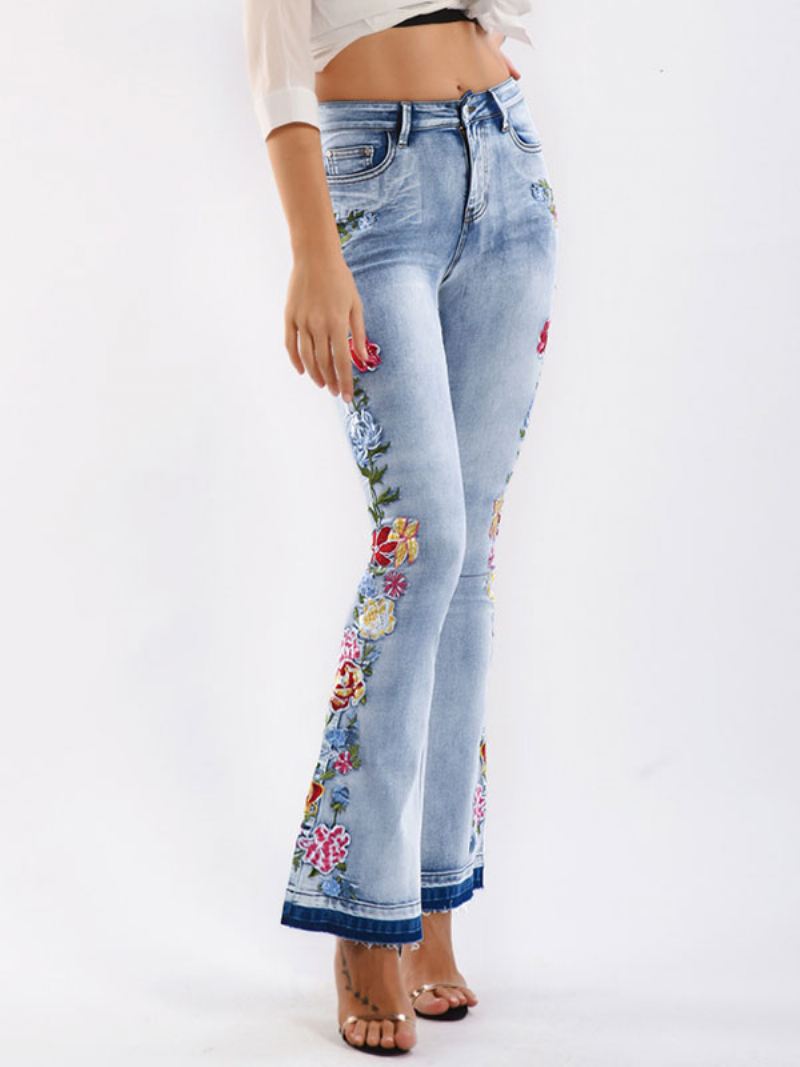 Bootcut Jeans Dames Halfhoge Geborduurde Flare-broeken