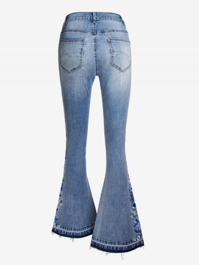 Bootcut Jeans Dames Vintage Geborduurde Mid-rise Flare-broeken - Blauw