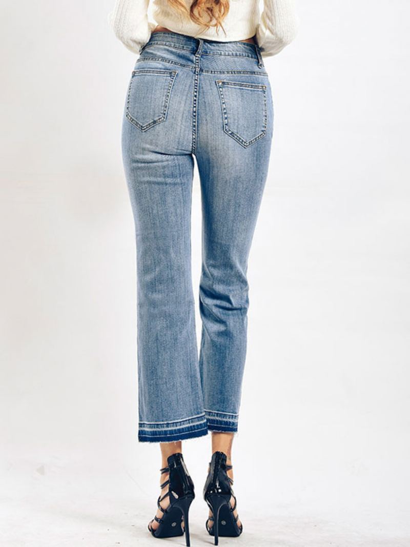 Bootcut Jeans High Rise Katoenen Voorjaarsbroek Dames - Blauw