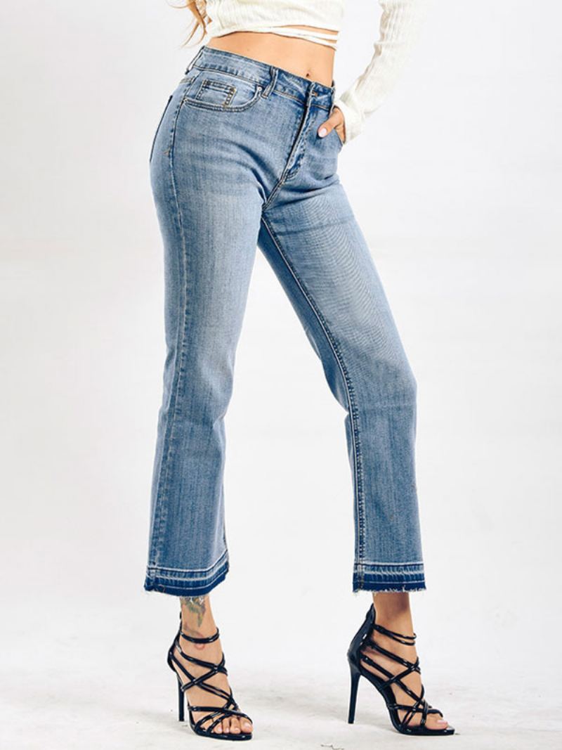 Bootcut Jeans High Rise Katoenen Voorjaarsbroek Dames - Blauw