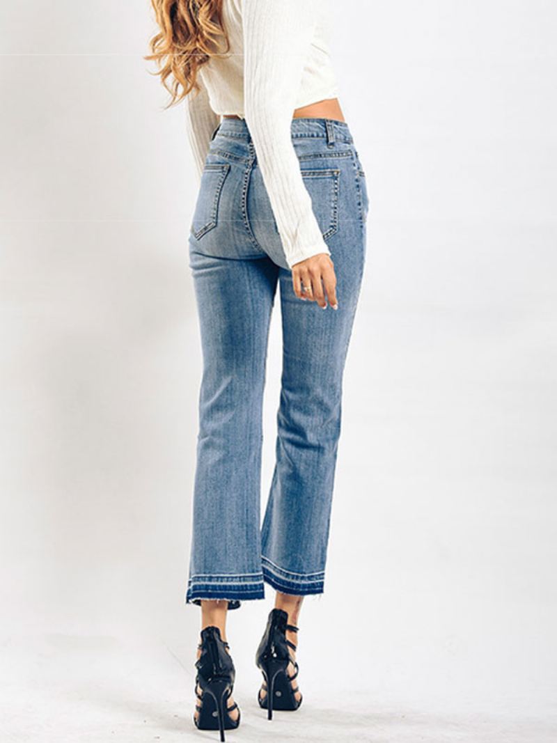 Bootcut Jeans High Rise Katoenen Voorjaarsbroek Dames - Blauw