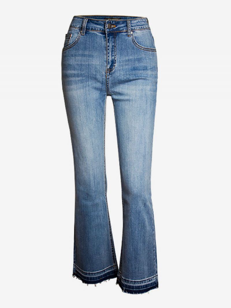 Bootcut Jeans High Rise Katoenen Voorjaarsbroek Dames - Blauw