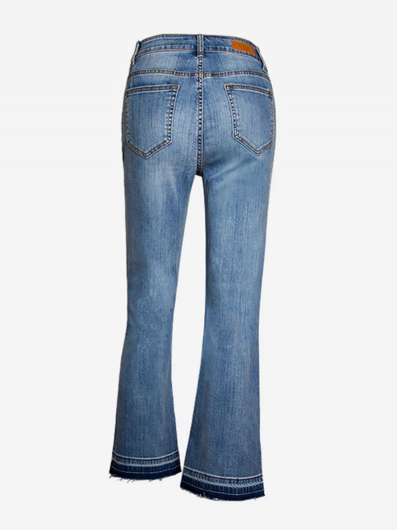 Bootcut Jeans High Rise Katoenen Voorjaarsbroek Dames - Blauw