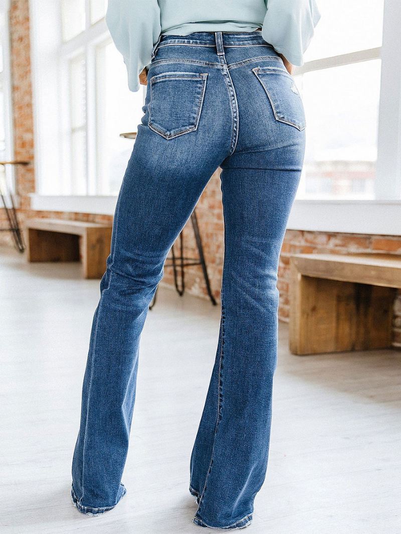 Bootcut Jeans Met Hoge Taille Katoenen Lente Flare-broek Dames - Blauw